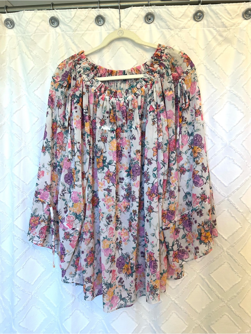 REVOLVE Floral Off-Shoulder Mini Dress - White, Pink & Purple